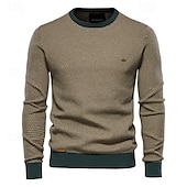billiga Herrarnas Elite Tröjor &amp; Koftor-Herr Tröja Pullover tröja Stickat Ribbad Sticka Vanliga toppar Färgblock Rund hals Stickat Neutral Utomhus Kläder Vår &amp; Höst Svart Rubinrött S M L