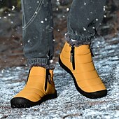 abordables Botas de invierno y nieve-Botas de nieve de invierno amarillas para hombre: impermeables, con forro de piel, cierre de cremallera, botines cálidos antideslizantes para clima frío