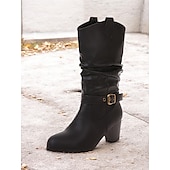 levne Slouch Boots-dámské hnědé kozačky ke kolenům s detaily přezek a blokovým podpatkem – klasická a všestranná obuv pro běžné i podzimní outfity