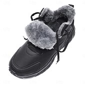 abordables Botas de invierno y nieve-Botas de nieve de invierno negras para hombre: botas de senderismo impermeables, forradas con piel, con cordones y suela antideslizante para climas fríos