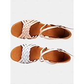 abordables Chaussures de danses latines-sandales de danse holographiques argentées pour femmes avec semelle en daim souple, design à brides croisées et talon bas - idéales pour la salsa, la danse latine et la danse de salon