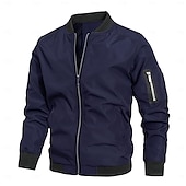 cheap Men&#039;s Jackets &amp; Coats-Men&#039;s Bomber Jacket Transition Jacket Going out Pocket All Seasons Plain Classic Stand Collar Regular Black Navy Blue Gray Jacket