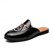 preiswerte Clogs &amp; Pantoletten für Herren-Herren-Loafer aus besticktem Lackleder, Pantoletten zum Hineinschlüpfen ohne Fersenteil mit Kronenemblem und Metallschnallendetail, perfekt für elegante und legere Anlässe