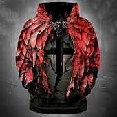 baratos Moletons e Sweatshirts de Halloween-Homens Terror Gótico Cruz Moletons Moletom Moda Legal Manga Longa Gola Redonda Festa Feriado Streetwear Vermelho Com Cordão Outono Inverno Designer