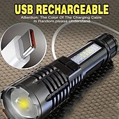 ieftine Lanterne-1 lanternă cu led reîncărcabilă ultra-luminoasă cu zoom  &amp; lampă de lucru din cob abs durabil, lumină laterală, lanternă portabilă pentru camping în aer liber, alergare, drumeții, pescuit de urgență