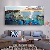 cheap Landscape Paintings-Mintura Handmade Lake View Oil Paintings On Canvas Wall Art Decoration Modern Abstract Landscape Picture For Home Decor Rolled Frameless Unstretched Painting