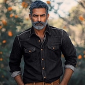 economico camicie casual da uomo-Per uomo Camicia Camicia in chambray Camicia in calicò Maglietta informale Camicia con bottoni Camicia di jeans Nero Blu marino Blu Azzurro Manica lunga Liscio Colletto Da mare Giornaliero
