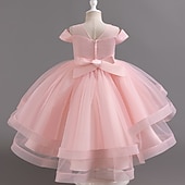 preiswerte Partykleider-kinderkleidung Mädchen Party Kleid Feste Farbe Kurzarm Hochzeit Besondere Anlässe Rüschen Gitter Zip bezaubernd Süß Polyester Asymmetrisch abendkleider Sommer Frühling Herbst 4-13 Jahre Wei