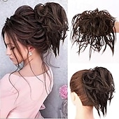 cheap Chignons-Messy Bun Hair Piece Scrunchie Extension Tousled Updo Wavy Curly Hairpieces Synthetic Chignon for Women Girls