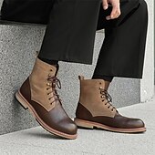 levne Kotníkové boty-pánské dvoubarevné šněrovací kotníkové boty | design z umělé kůže a semiše pro běžné i venkovní nošení