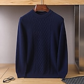 abordables Suéteres y Cárdigans Elite para Hombres-Hombre Jersey Jacquard Tejer Jacquard Color sólido Cuello Barco Prendas de punto Elegante Navidad Regalos de Navidad Ropa Otoño Invierno Azul Marino Azul Real S M L