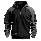 economico felpe con cappuccio da uomo di base-Per uomo Felpa con cappuccio Felpa con cappuccio e cerniera a un quarto Felpa con cappuccio tattica Nero Blu marino Cachi Grigio scuro Grigio Con cappuccio Color Block Compatto Sportivo Giornaliero