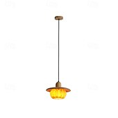 cheap Pendant Lights-Modern Round Wood Pendant Light Kitchen Island Orange Pumpkin Shade Mid Century Pendant Lighting Fixtures Vintage Farmhouse Ceiling Hanging Lamp 110-240V 28cm