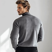 billiga Herrarnas Elite Tröjor &amp; Koftor-Herr Polo tröja Sticka Knappen uppåt Ensfärgat Polokrage Stickat Elegant Skola Formell Kläder Höst Vinter Svart Marinblå S M L
