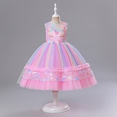 billige Enhjørningskjoler-Blomsterpikekjole Barn Jente Prinsesse kjole Ytelse Bryllup Fest Elegant Vakker Netting Blomstret Ermeløs Crew-hals Hvit Rosa 4 år +