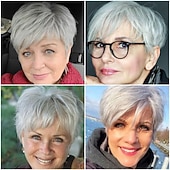 baratos peruca mais velha-perucas curtas para mulheres brancas perucas curtas em camadas corte pixie com franja perucas de cabelo sintético cacheado natural para mulheres