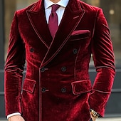 preiswerte Blazer &amp; Jacke-Herren Blazerjacke Verschlusskragen Weihnachten Vintage Samt Einfarbig Blazer Rote Purpur Standard Passform Doppelreihig Sechs-Knöpfe