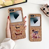 זול מארז סמסונג-טלפון מגן עבור Z Flip 6 Z Flip 5 Z Flip 4 כיסוי אחורי מארז כרטיס ארנק עם רצועת יד עמיד בזעזועים רטרו TPU עץ