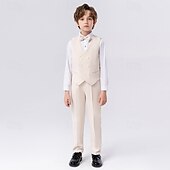 billiga Pojkes formella kostym-5 delar Ringbärarkostym Pojkar Barn Kostym Formell kostym Kavaj &amp; väst &amp; byxor &amp; brosch &amp; slips Formell Fest Mode Häftig Ensfärgat Ficka Blå Beige Grå Polyester