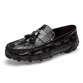 billige Semi-formell-burgunder loafers med krokodillemønster for menn med duskdetalj og sklisikker såle - luksuriøse slip-on sko for fritids- og formell bruk