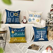 baratos Capa de almofada de férias-Capa de almofada decorativa feliz hanukkah 4 peças, capa de almofada quadrada macia, fronha para quarto, sala de estar, sofá, cadeira