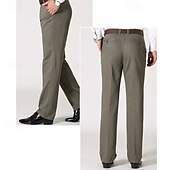 baratos Magro-Homens Social Calças chinês Botões Bolsos Tecido Conforto Formal Festa Trabalho Moda Estilo Clássico Preto Marron Micro-Elástica
