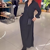billiga midi svart klänning-Dam Svart klänning Maxiklänning Rynkad Draperad Elegant Formell V-hals Långärmad Svart Rubinrött Blå Färg