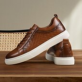 economico Sneakers da uomo-sneakers da uomo in similpelle intrecciata marrone - design casual con lacci e comoda suola bianca per l&#039;uso quotidiano