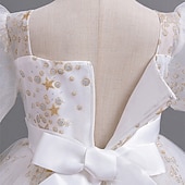 billige Blomsterkjoler-Blomsterpikekjole Barn Jente Prinsesse kjole Ytelse Bryllup Fest Elegant Vakker Paljetter Netting Helfarge Kortermet V-hals Hvit Rød 4 år +