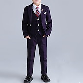 billiga Pojkes formella kostym-4 delar Ringbärarkostym Pojkar Barn Kostym Formell kostym Kavaj &amp; väst &amp; byxor &amp; brosch &amp; slips Formell Fest Alla hjärtans dag Mode Häftig Rutig Ficka Blå Purpur Polyester