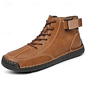 economico Stivaletti alla caviglia-stivaletti casual da uomo in similpelle marrone - design con lacci, cinturino regolabile e suola antiscivolo per il comfort quotidiano