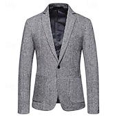 billige Blazere for menn-Herre Blazer Virksomhet Cocktailfest Bryllupsfest Mote Fritid Vår &amp; Vinter Polyester Helfarge Knapper Lomme Bekvem Enkeltkneppet Blazer Mørkegrå Kakifarget Lysegrå