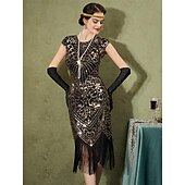 preiswerte Outfits-1920er Cocktailkleid Vintage-Kleid Midlänge Flapper Kleid Outfits Cocktailkleid Der große Gatsby Flapper-Mädchen Hochzeitsgast Pailletten Feder Fransen Damen Karnevalskostüm 7 STK Weihnachten