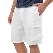 cheap Classic-Men&#039;s Cargo Shorts Shorts Linen Shorts Summer Shorts Beach Shorts Drawstring Elastic Waist Multi Pocket Plain Comfort Breathable Knee Length Outdoor Daily Going out Classic Style Casual Black White