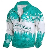 cheap Christmas Animal Outfit-New Year Christmas Men&#039;s Sweatshirt Long Sleeve Vacation Going out Streetwear Light Yellow Dark Yellow Light Blue Gray&amp;White Red2 Print Spring &amp;  Fall Designer S M L XL XXL 3XL