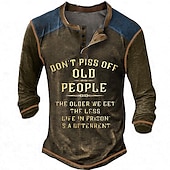 billiga Roliga ord-Herr Henleytröja T-shirts Grafisk Bokstav Förbanna inte gamla människor Henley Kläder 3D-tryck Utomhus Ledigt Långärmad Button-Down Mönster Mode Designer Stylish Vintage
