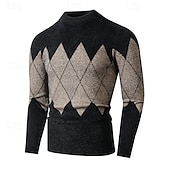 preiswerte Herrenpullover-Herren Pullover Strickpullover Gerippt Stricken Standard Strick Kariert / Gestreift / Chevron Rundhalsausschnitt Modisch Basic Freizeitskleidung Verabredung Bekleidung Herbst Winter Wein Blau S M L
