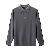 billiga Herrarnas Elite Tröjor &amp; Koftor-Herr Polo tröja Sticka Knappen uppåt Ensfärgat Polokrage Stickat Elegant Skola Formell Kläder Höst Vinter Svart Marinblå S M L