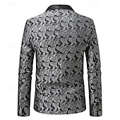 ieftine Sacouri clasice pentru bărbați-Bărbați Blazer Afaceri Petrecere cu cocktail Petrecere Nuntă Modă Casual Primăvara &amp; toamnă Poliester Imprimeu Paisley Buzunar Nasturi Comfortabil Cu Un Nasture Blazer Argintiu Gri Închis Negru Alb