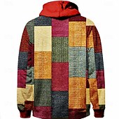 baratos moletons 3d masculinos-Homens Xadrez Moletons Moletom Casacos Moletom com capuz Gola Redonda Moda Impressão 3D Festa Feriado Streetwear Vermelho Azul Com Cordão Outono Inverno Designer