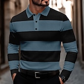 economico Polo stampata da uomo-Per uomo A righe Magliette Polo a Nido d&#039;Ape Maglia da golf Manica Lunga Magliette polo Camicie con Colletto Casual Business Casual Casa Ufficio Abbigliamento Quotidiano Bottoni Stampa 3D Primavera