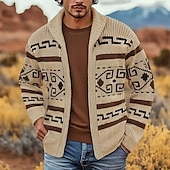 levne pánský svetr cardigan-Pánské Žakárový svetr Svetr Cardigan Svetr Fair Isle Svetr na zip Pletený Cardigan Plést Zip Etno Polostojatý límec Módní Klasické Venkovní Dovolená Oblečení Pokles ramene Podzim zima Námořnická mod