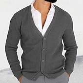 preiswerte Herren Strickjacke-Herren Strickjacke Kurzer Pullover Zopfmuster Stricken Standard Button-Down Glatt V Ausschnitt Modisch Klassisch Freizeitskleidung Verabredung Bekleidung Herbst Winter Schwarz Militßrgrün M L XL