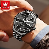 cheap Quartz Watches-New Olevs Brand Men&#039;S Luminous Commercial Business Steel Belt Watch Calendar Week Display Fashion Trend Waterproof Simple Leisure Quartz Watch Diamond-Shaped Mirror Sports Watch