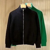 preiswerte Herren Strickjacke-Herren Strickjacke Zip Pullover Reißverschluss Pullover Jacke Weihnachtspullover Strickpullover Grobstricken Stricken Zip Gerippt Feste Farbe Stehkragen Weihnachten Strickware Freizeitskleidung