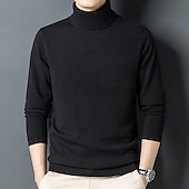 cheap Men&#039;s Elite Sweaters &amp; Cardigans-Men&#039;s 100% Wool Pullover Sweater Jumper Knit Solid Color Turtleneck Knitwear Elegant Christmas Outdoor Clothing Apparel Fall Winter Black Red S M L