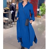 billiga midi svart klänning-Dam Svart klänning Maxiklänning Rynkad Draperad Elegant Formell V-hals Långärmad Svart Rubinrött Blå Färg
