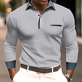 preiswerte Rugby-Polo für Herren-Herren Poloshirts Golf Poloshirts Strasse Geschäft Kargen Klassisch Langarm Modisch Basic Patchwork Tasche Farbblock Herbst Winter Jahreszeiten Regular Fit Hellblau Babyblau Schwarz Weiß Burgunderrot