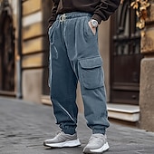 baratos Calças Cargo-Homens Calças Cargo Calças de Veludo Calças Calça Jogger Com Cordão Cintura elástica Bolso multi Tecido Conforto Quente Comprimento total Ao ar livre Casual Diário Moda Roupa de rua Preto Azul