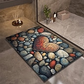 cheap Mats &amp; Rugs-Pebble Bathroom Rug, Polyester Rectangle Door Mat, Super Absorbent, Non-Slip, Easy-to-Clean, Stain-Resistant Bath Mat